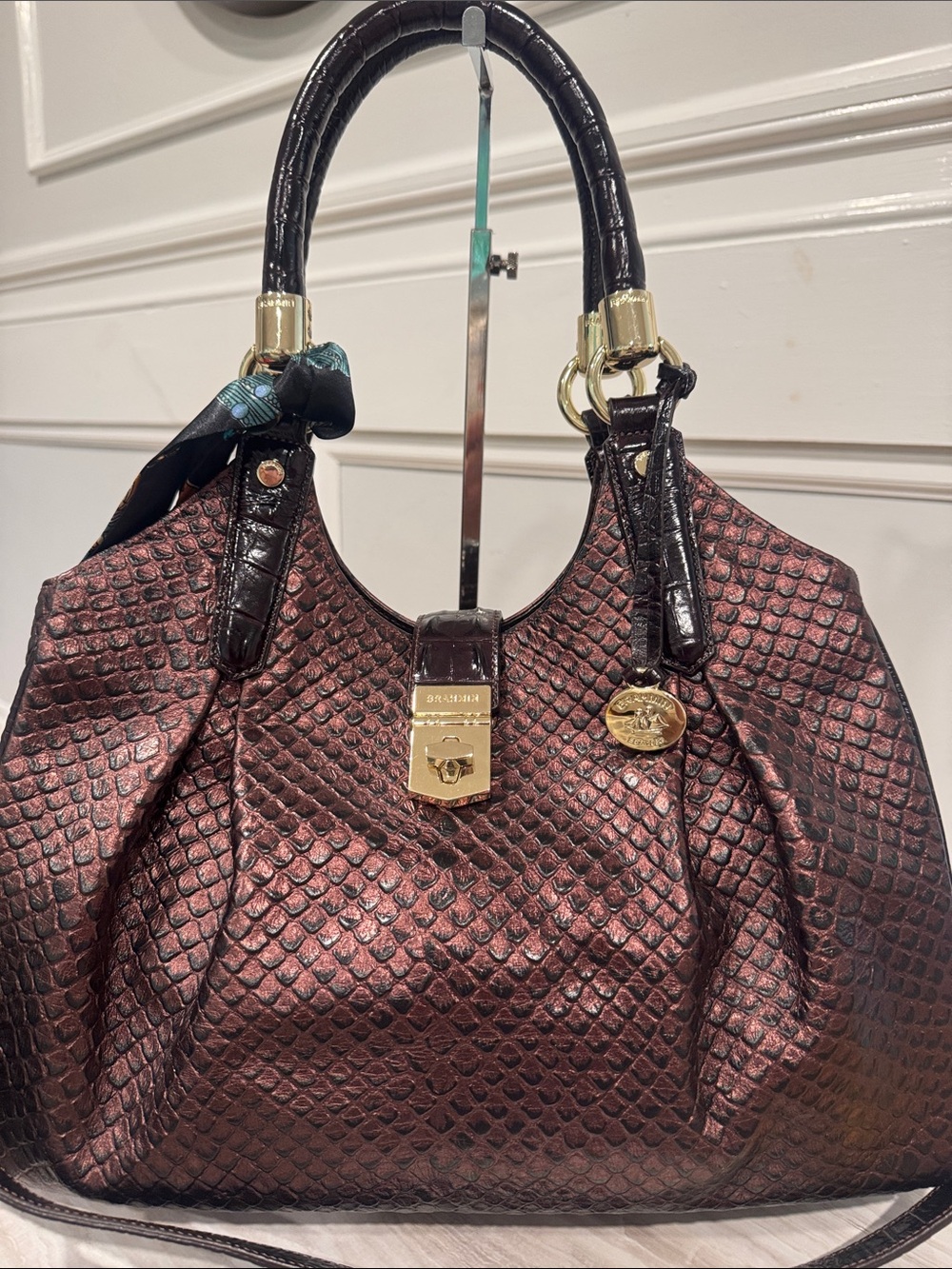 Brahmin Bag Elisa Brown Purple Python Embossed Satchel with Matching Pouch - Picture 5 of 17